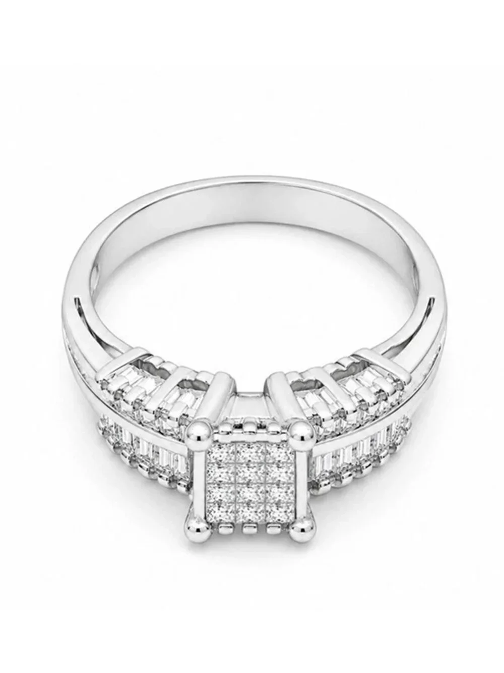Genuine 1.10 Cts Diamonds Engagement Ring 14k White Gold